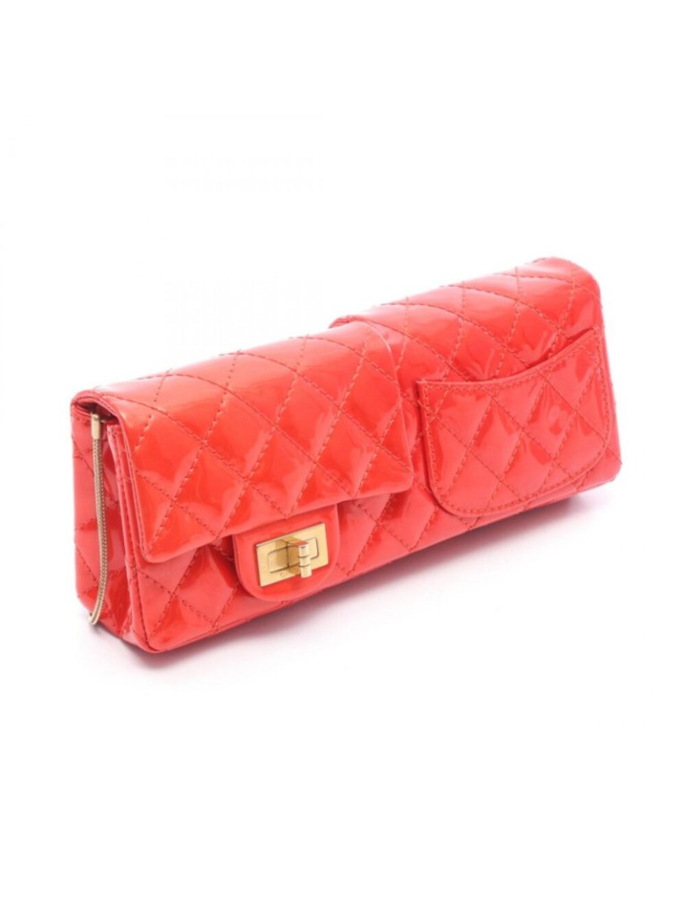 Chanel Shoulder Bag 2.55 Quilted Clutch Red Patent Leather Chain - Picture 2 of 10